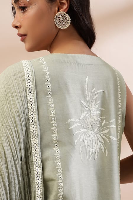 Buy Kyra By Bhavna Green Silk, Cotton, Embroidery, Sequins, Lace Round Kurta Set Buy_Kyra By Bhavna_Green Silk, Cotton, Embroidery, Sequins, Lace Round Kurta Set