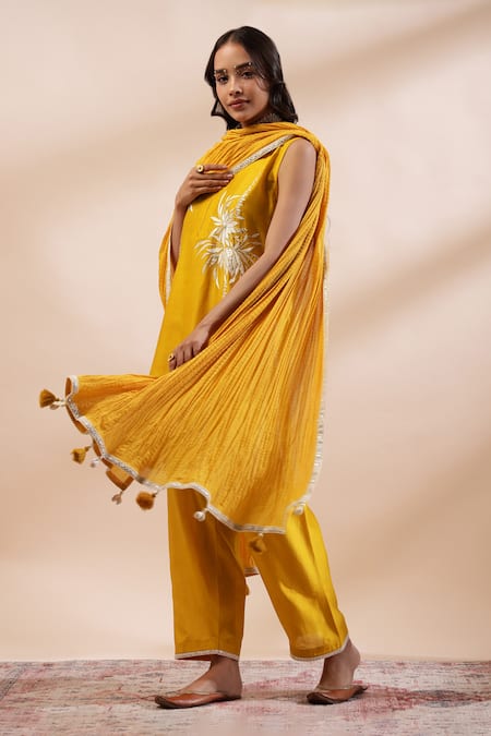 Kyra By Bhavna Mustard , Silk, Yellow Kurta Set With Dupatta Online at Aza Fashions Kyra By Bhavna_Mustard , Silk, Yellow Kurta Set With Dupatta _Online_at_Aza_Fashions