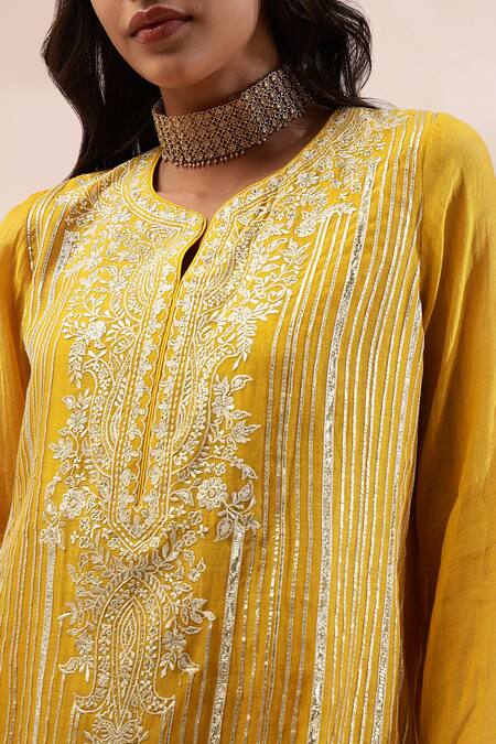Kyra By Bhavna Mustard Cotton, Silk, Cotton, Yellow Straight Cut Kurta Set at Aza Fashions Kyra By Bhavna_Mustard Cotton, Silk, Cotton, Yellow Straight Cut Kurta Set _at_Aza_Fashions
