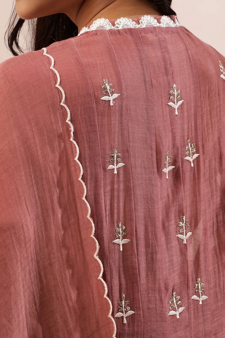 Buy Kyra By Bhavna Rust Chanderi Silk, Cotton Embroidery V-neck Floral Mocha Anarkali Set Online at Aza Fashions Buy_Kyra By Bhavna_Rust Chanderi Silk, Cotton Embroidery V-neck Floral Mocha Anarkali Set _Online_at_Aza_Fashions