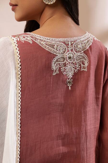 Buy_Kyra By Bhavna_Brown Silk, Cotton Rust Kurta Set With Ombre Dupatta _Online_at_Aza_Fashions