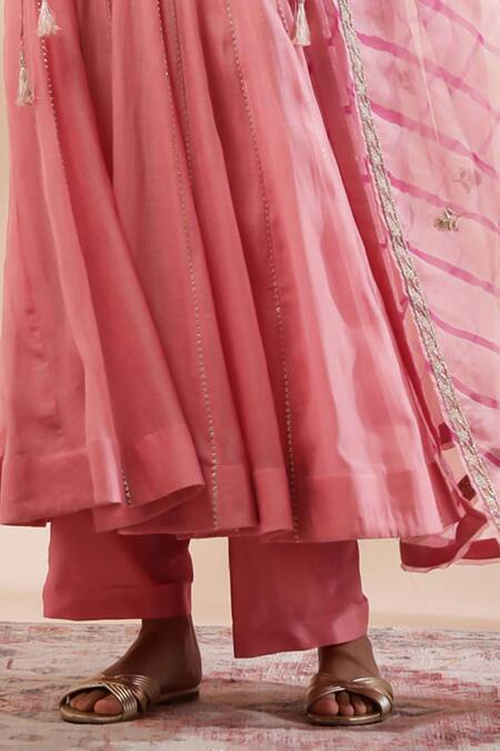 Buy Kyra By Bhavna Peach Cotton, Chanderi Silk Sequins, Lace, Coral Angrakha Set With Dupatta Online at Aza Fashions Buy_Kyra By Bhavna_Peach Cotton, Chanderi Silk Sequins, Lace, Coral Angrakha Set With Dupatta _Online_at_Aza_Fashions