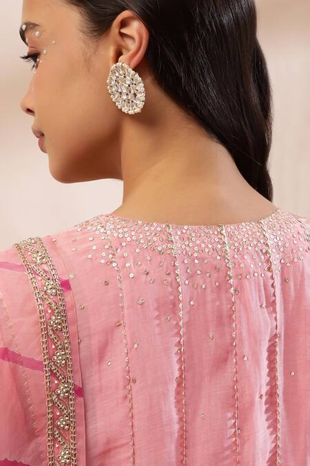 Shop Kyra By Bhavna Peach Cotton, Chanderi Silk Sequins, Lace, Coral Angrakha Set With Dupatta Online at Aza Fashions Shop_Kyra By Bhavna_Peach Cotton, Chanderi Silk Sequins, Lace, Coral Angrakha Set With Dupatta _Online_at_Aza_Fashions