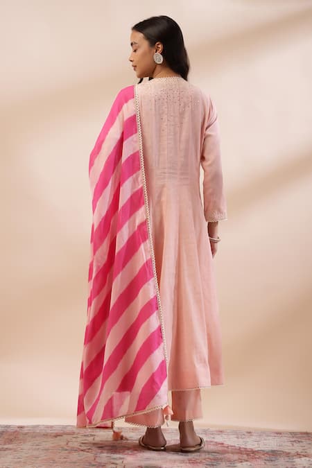 Kyra By Bhavna Peach Embroidered Angrakha Set 