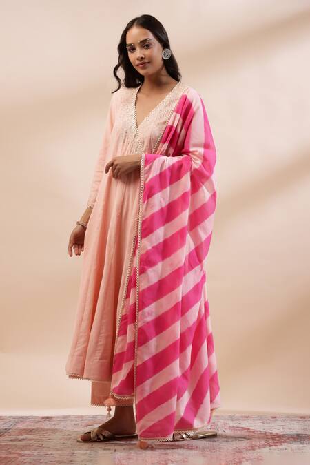 Buy Kyra By Bhavna Peach Cotton, Chanderi Silk Embroidery, Lace, Tassels V-neck Angrakha Set Online at Aza Fashions Buy_Kyra By Bhavna_Peach Cotton, Chanderi Silk Embroidery, Lace, Tassels V-neck Angrakha Set _Online_at_Aza_Fashions