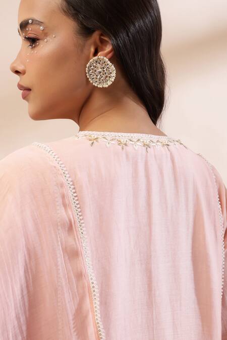 Kyra By Bhavna Peach Embroidery, Lace V-neck Blush Pink Anarkali Kurta Set Online at Aza Fashions Kyra By Bhavna_Peach Embroidery, Lace V-neck Blush Pink Anarkali Kurta Set _Online_at_Aza_Fashions