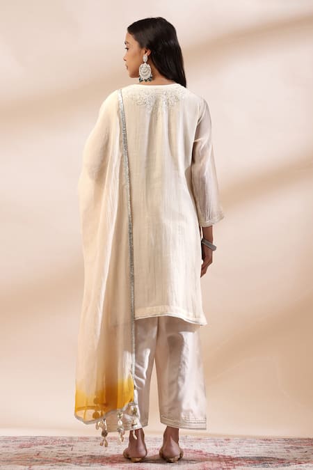 Shop Kyra By Bhavna Ivory , Cotton, Cotton, Silk Embroidered Kurta Set at Aza Fashions Shop_Kyra By Bhavna_Ivory , Cotton, Cotton, Silk Embroidered Kurta Set _at_Aza_Fashions