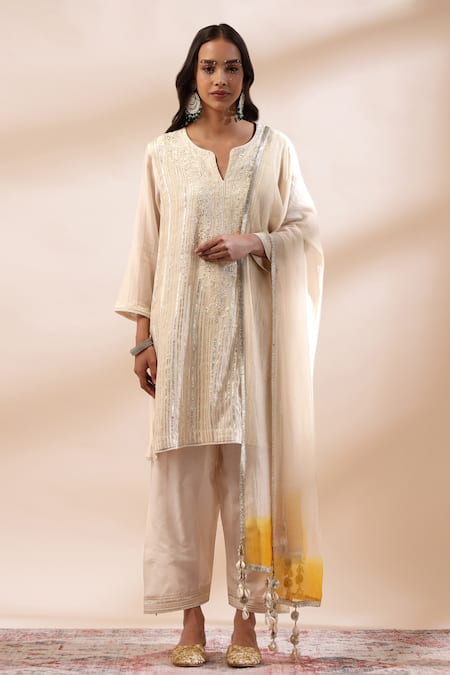 Kyra By Bhavna Ivory , Cotton, Cotton, Silk Embroidered Kurta Set at Aza Fashions Kyra By Bhavna_Ivory , Cotton, Cotton, Silk Embroidered Kurta Set _at_Aza_Fashions