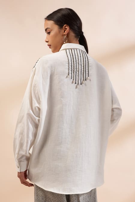 Kyra By Bhavna Ivory Black Zig Zag Print Shirt & Pant Set 