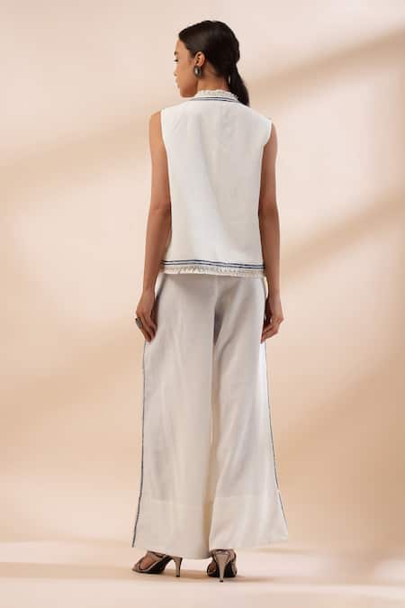 Kyra By Bhavna Floral Embroidered Ivory Jacket Set 