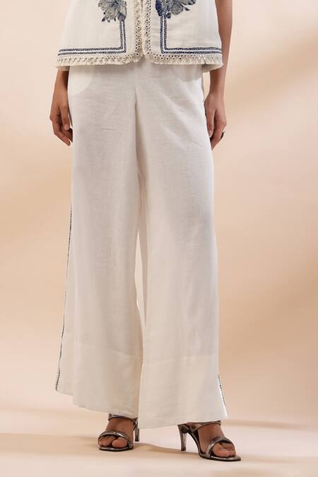 Buy_Kyra By Bhavna_Ivory Cotton, Linen Embroidery Round Neck Floral Jacket Set 