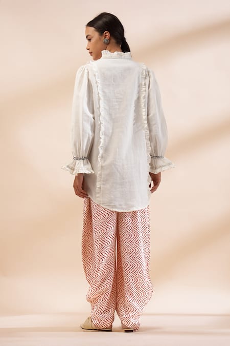 Kyra By Bhavna Ivory Zig Zag Rust Printed Kurta Set 