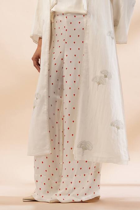 Kyra By Bhavna_Ivory Viscose, Satin, Cotton, Linen Sequins V-neck, Rust Butta Print Co-ord Set _Online_at_Aza_Fashions