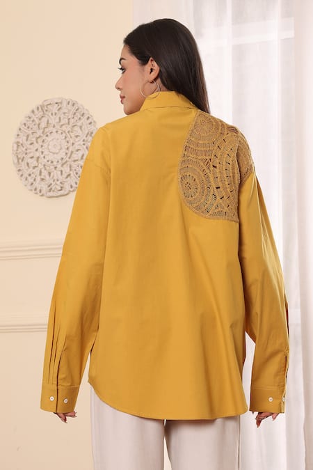 Midori By Sgv Crochet Patch Mustard Shirt 