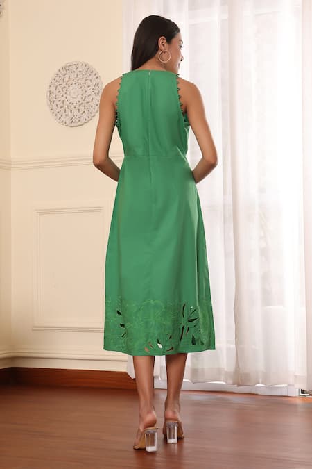 Midori By Sgv Floral Cutwork Green Midi Dress 