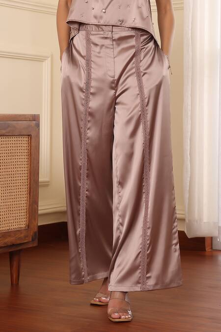 Midori By Sgv_Lilac Cotton, Silk, Chanderi Pearls, Sequins, Lace Embellished Top And Pant Set _Online_at_Aza_Fashions