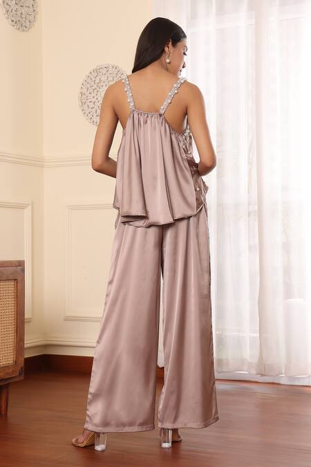 Midori By Sgv Lilac Pearl Embellished Top & Pant Set 