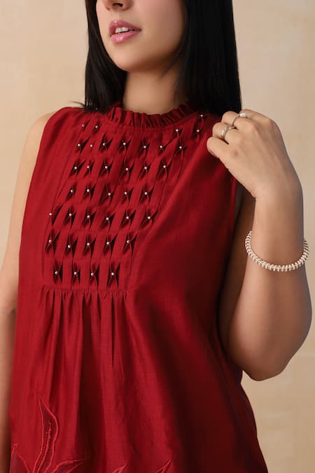 Midori By Sgv Cherry Red Embroidered Kurta Set 