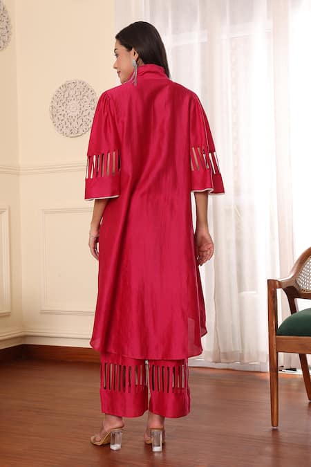 Midori By Sgv Hot Pink Negative Spacing Kurta Set 