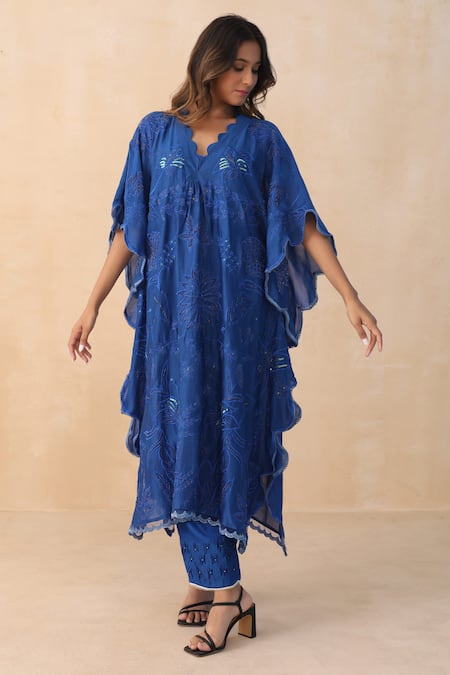 Midori By Sgv Embroidered V Neck Kaftan Set 