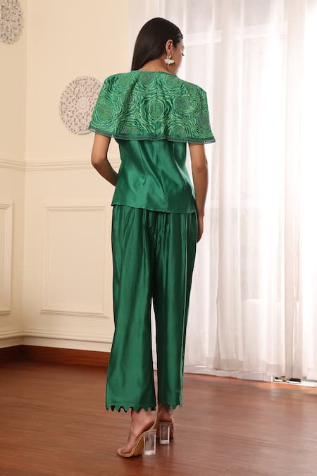 Midori By Sgv Cape Style Embellished Green Pant Set 