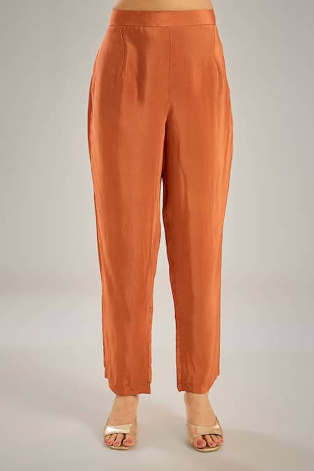 Studio A_Orange Embroidery Round Neck Pleated Dori Anarkali Set _Online_at_Aza_Fashions