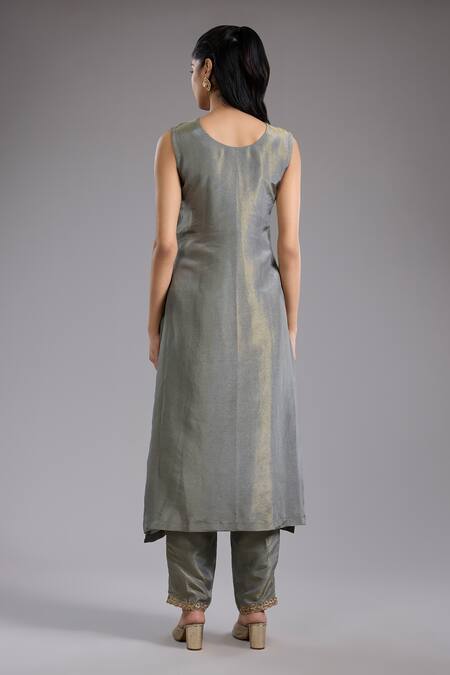 Buy_Studio A_Gray Embroidery V-neck Grey Dori Jacket Set _Online_at_Aza_Fashions