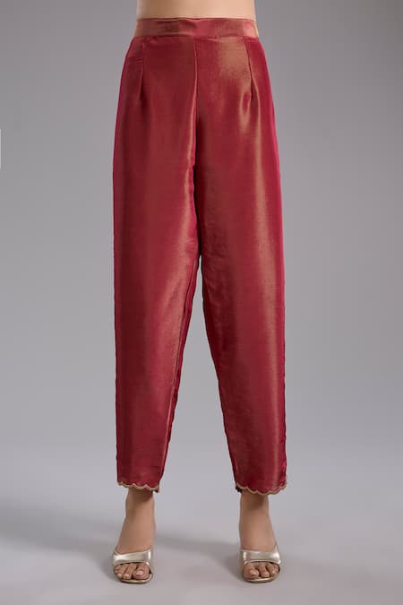 Studio A_Magenta Tissue, Net Embroidery Keyhole Neck A-line Dori Kurta Set _Online_at_Aza_Fashions