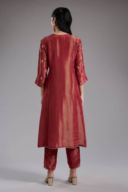 Studio A Magenta A-Line Dori Embroidered Kurta Set 