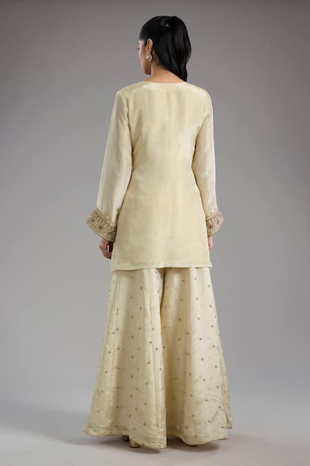 Shop Studio A Ivory Tissue, Crepe Embroidery V-, Sweetheart Dori Sharara Set at Aza Fashions Shop_Studio A_Ivory Tissue, Crepe Embroidery V-, Sweetheart Dori Sharara Set _at_Aza_Fashions