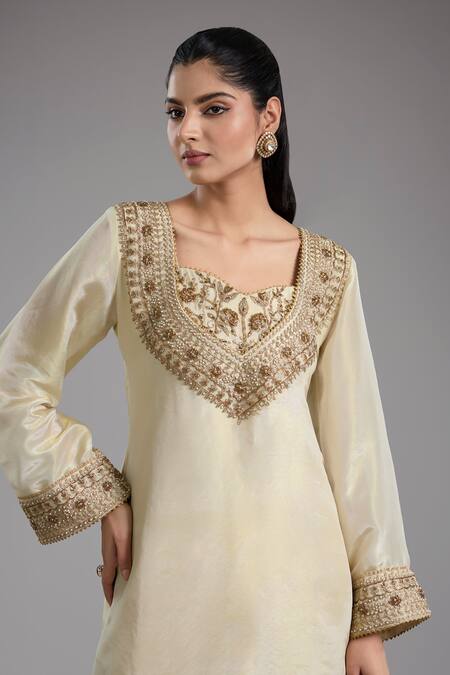 Studio A Ivory Tissue, Crepe Embroidery V-, Sweetheart Dori Sharara Set at Aza Fashions Studio A_Ivory Tissue, Crepe Embroidery V-, Sweetheart Dori Sharara Set _at_Aza_Fashions