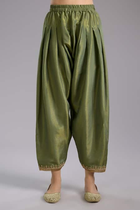 Studio A_Green Tissue, Net Beads, Sequins Round Neck Anarkali Set With Embroidery _Online_at_Aza_Fashions