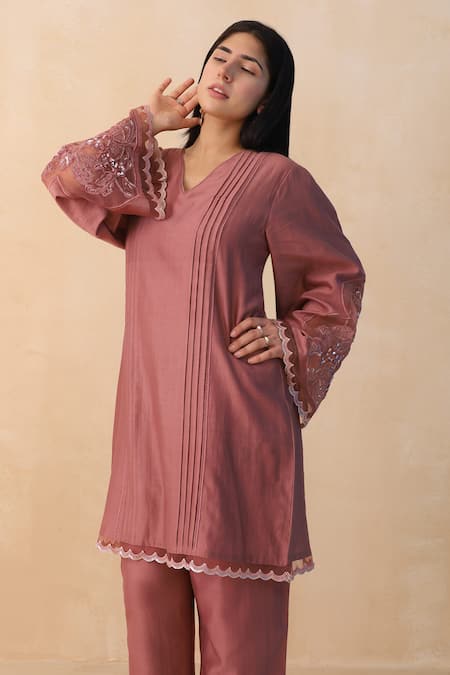 Midori By Sgv Dusty Pink A-Line Kurta Set 