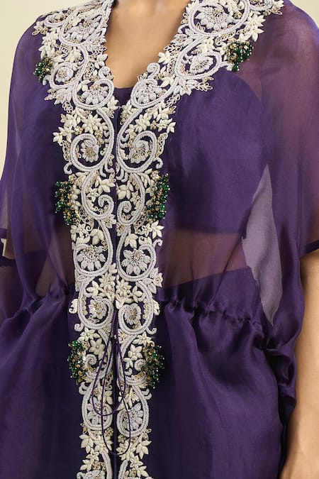 Prisho_Purple Embroidery Zardozi Jacket Skirt Set _Online_at_Aza_Fashions