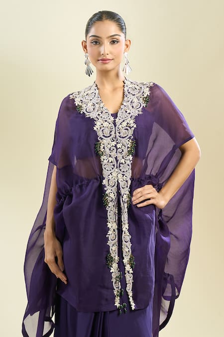 Buy_Prisho_Purple Embroidery Zardozi Jacket Skirt Set _Online_at_Aza_Fashions