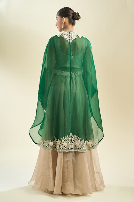 Shop Prisho Beige Zari, Embroidery Round Neck Zardozi Placement Lehenga Set at Aza Fashions Shop_Prisho_Beige Zari, Embroidery Round Neck Zardozi Placement Lehenga Set _at_Aza_Fashions