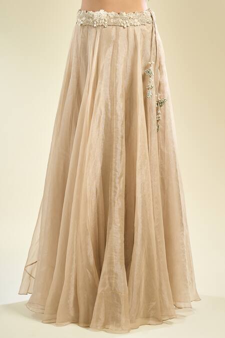 Shop Prisho Beige Zari, Embroidery Round Neck Zardozi Placement Lehenga Set Online at Aza Fashions Shop_Prisho_Beige Zari, Embroidery Round Neck Zardozi Placement Lehenga Set _Online_at_Aza_Fashions