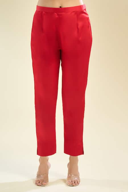 Prisho_Red Gota Patti Round Neck Embellished Kaftan And Pant Set _Online_at_Aza_Fashions