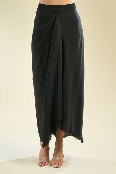 Prisho_Black Embroidery Round Neck Resham Kaftan Skirt Set _at_Aza_Fashions