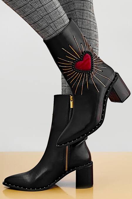 Buy Sole House Red Bead Heart Me Not Embroidered Boots Buy_Sole House_Red Bead Heart Me Not Embroidered Boots