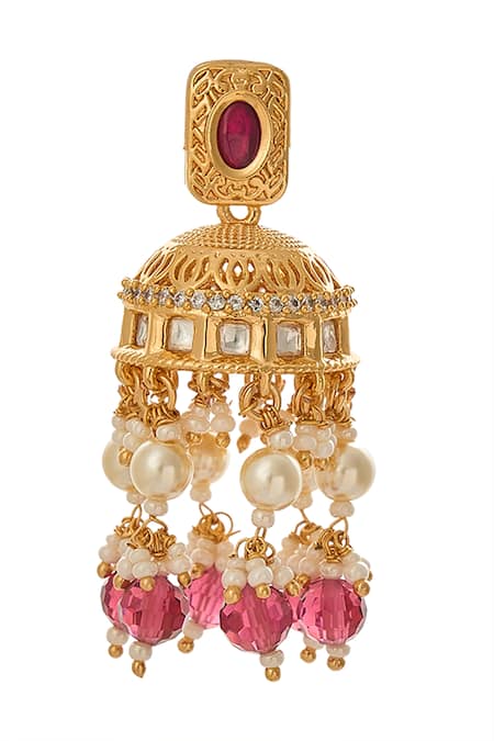 Nazaakat By Samara Singh_Red Pearls, Stones Ruby Designer Jewellery Set _at_Aza_Fashions