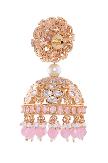 Buy_Nazaakat By Samara Singh_Gold Plated Crystals, Beads Designer Pink Jhumka Earrings _Online_at_Aza_Fashions