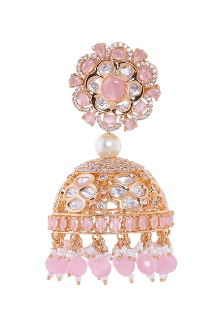 Nazaakat By Samara Singh Designer Pink Golden Jhumka Earrings 