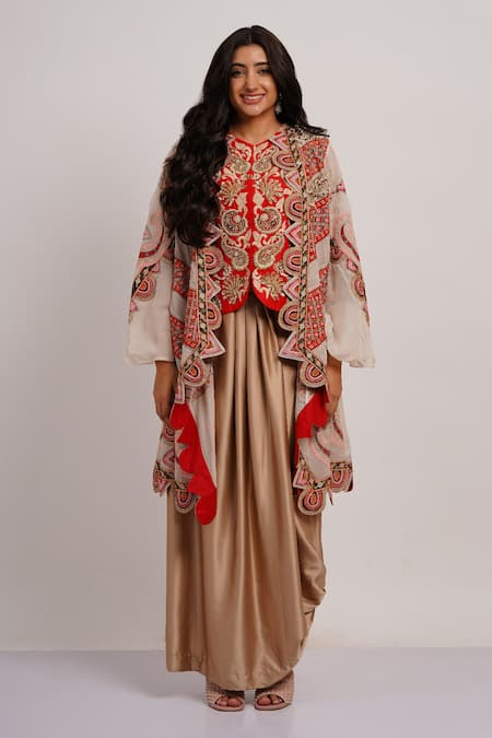 Sonali Gupta Mughal Embroidered Cape & Skirt Set 