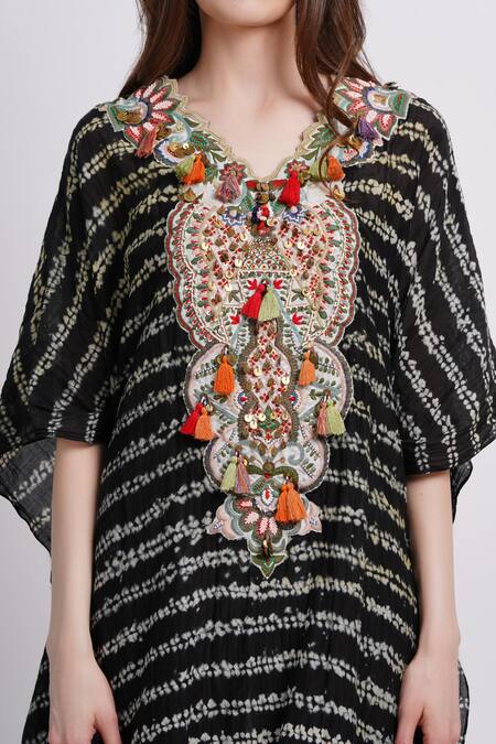 Sonali Gupta_Black Embroidery Shibori Kaftan _Online_at_Aza_Fashions