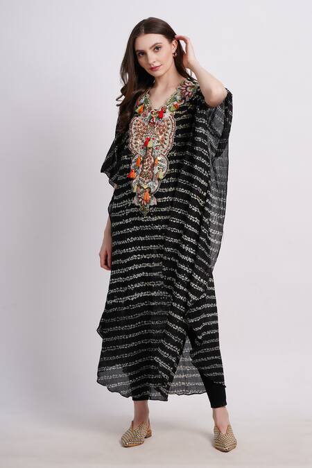 Buy_Sonali Gupta_Black Embroidery Shibori Kaftan _Online_at_Aza_Fashions