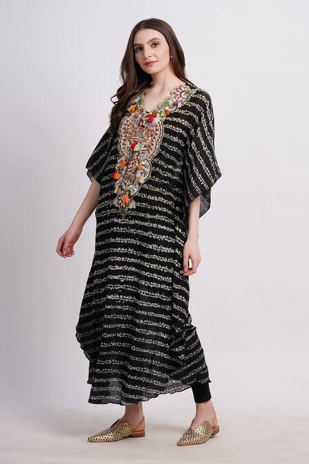 Sonali Gupta_Black Embroidery Shibori Kaftan _at_Aza_Fashions