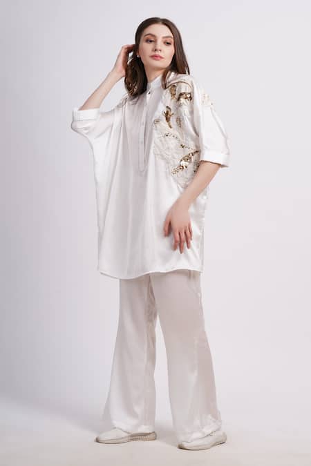 Shop_Sonali Gupta_Ivory Silk Embroidery Collared Floral Kurta Set _Online_at_Aza_Fashions