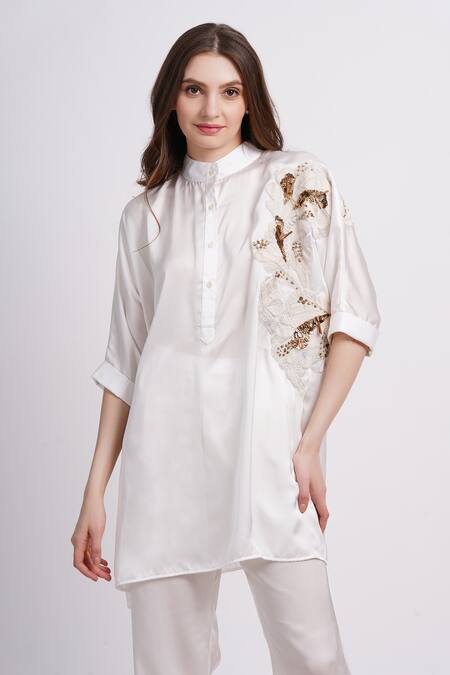 Buy_Sonali Gupta_Ivory Silk Embroidery Collared Floral Kurta Set 