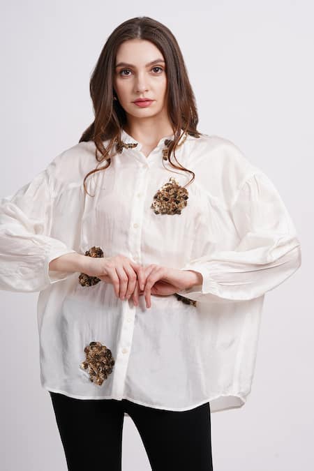 Sonali Gupta Ivory Silk Embroidered Shirt 